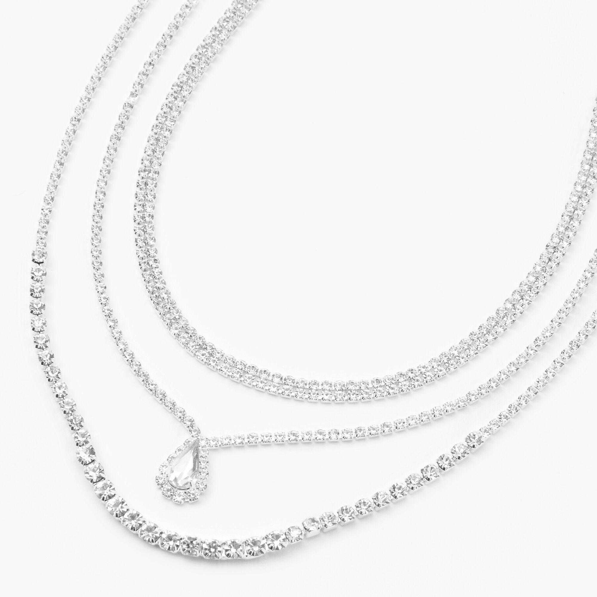 Silver Rhinestone Multi Strand Chain Necklace