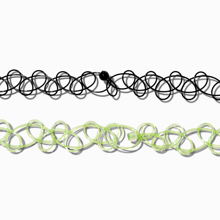 Silver &amp; Black Shamrock Mixed Choker Necklaces - 2 Pack,