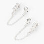 Silver Leaf Connector Chain Stud Earrings,