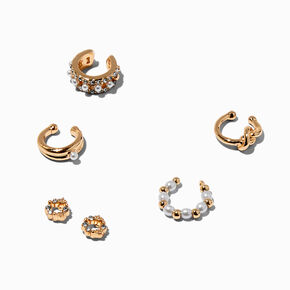 Gold-tone Circle Stud &amp; Ear Cuff Earring Stackables - 6 Pack,