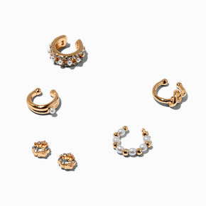 Gold-tone Circle Stud &amp; Ear Cuff Earrings Stackables - 6 Pack,