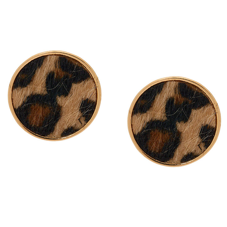 Gold Leopard Round Stud Earrings,