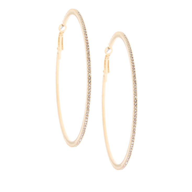 Gold 70MM Glass Rhinestone Hoop Earrings,