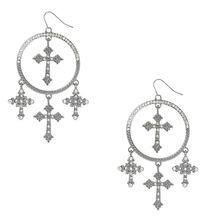 Hematite Circle & Crosses Drop Earring,