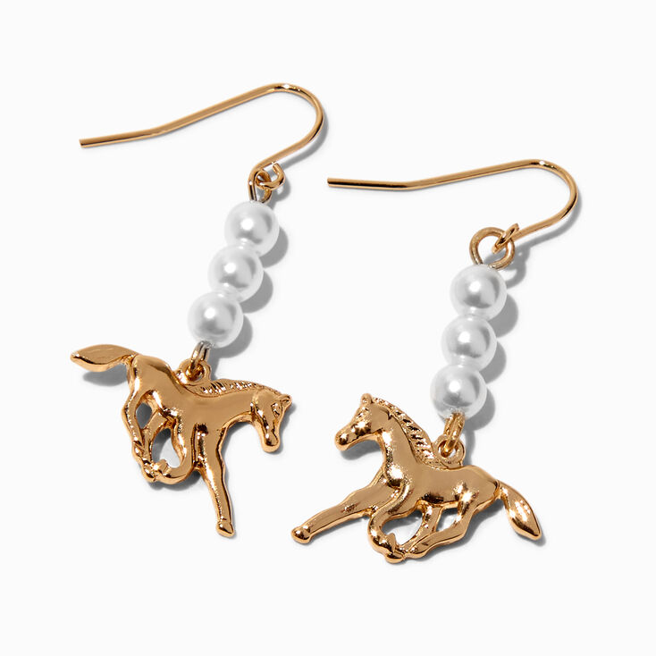 Gold-tone Horse Pearl 1.5&quot; Drop Earrings,