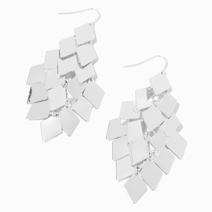 Silver 3&quot; Diamond Chandelier Drop Earrings,