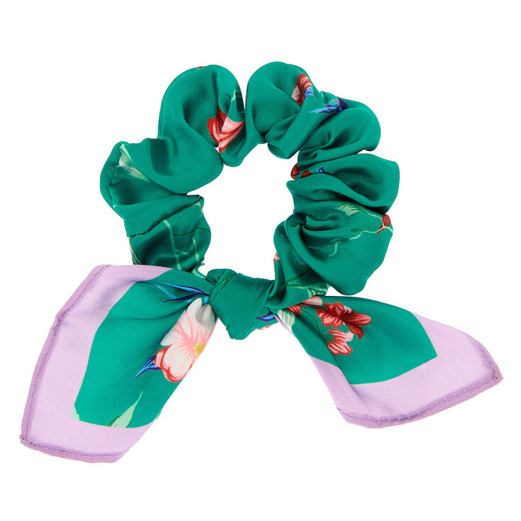 Floral Print Bow Hair Tie - Green,