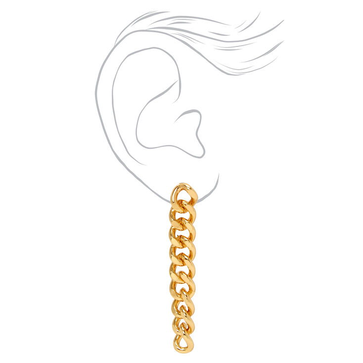 18kt Gold Plated Refined 2&quot; Chunky Curb Chain Drop Earrings,