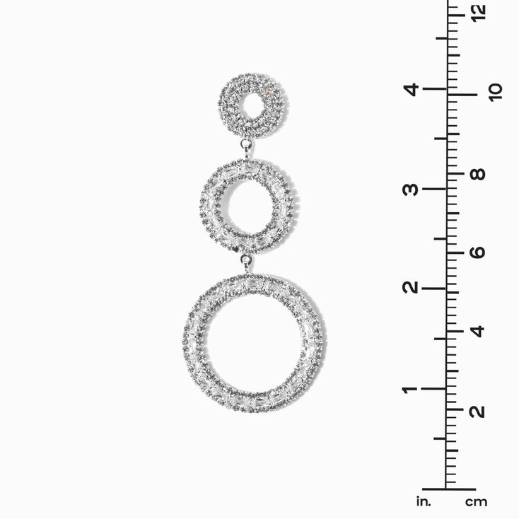 Silver Rhinestone 3&quot; Circle Drop Earrings,