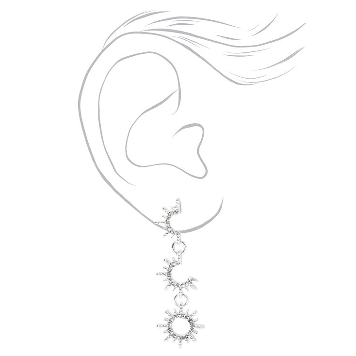 Silver Embellished Sunburst 2&quot; Drop Earrings,