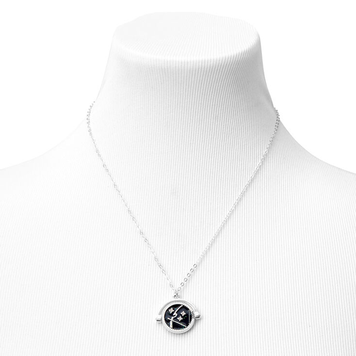Silver Glow In The Dark Zodiac Spinning Pendant Necklace - Sagittarius,