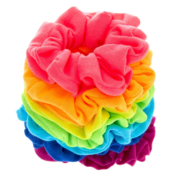 Small Neon Rainbow Hair Scrunchies - 7 Pack,