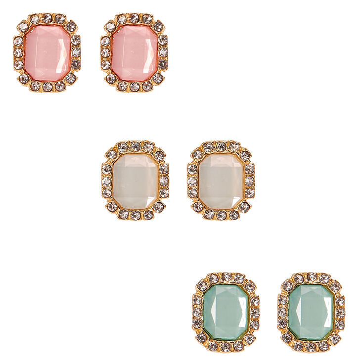 Pastel Rectangle Faux Crystal Clip-on Stud Earrings,