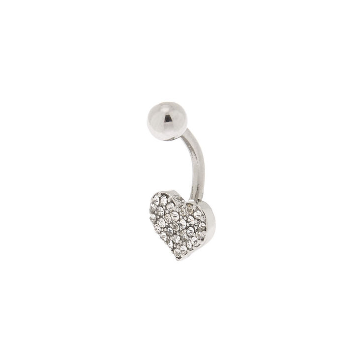 Silver 14G Crystal Heart Belly Ring,