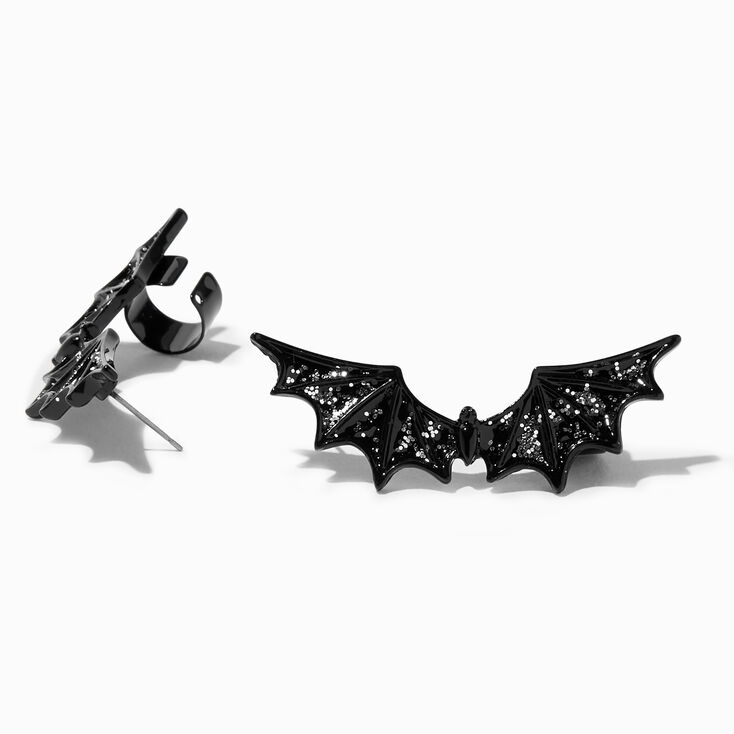 Glitter Black Bat Crawler Stud Earrings,