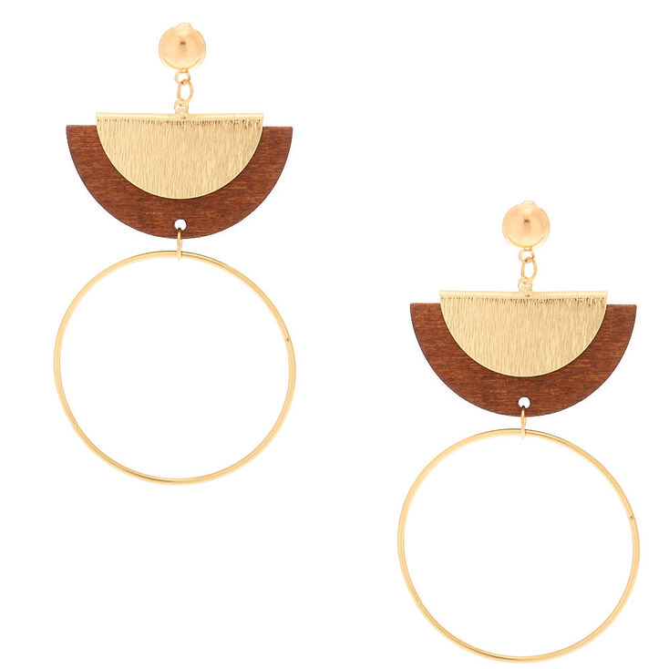 Gold 3" Wooden Half Moon Drop Earrings,