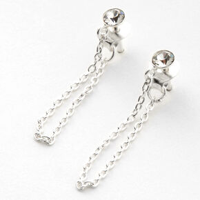 Sterling Silver 1.5&quot; Crystal Front and Back Linear Drop Earrings,