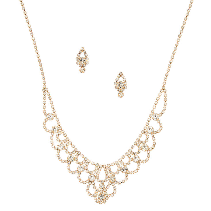 Gold Glass Rhinestone Scalloped Jewelry Set - 2 Pack,