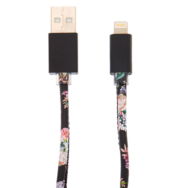 Floral USB Cord - Black,