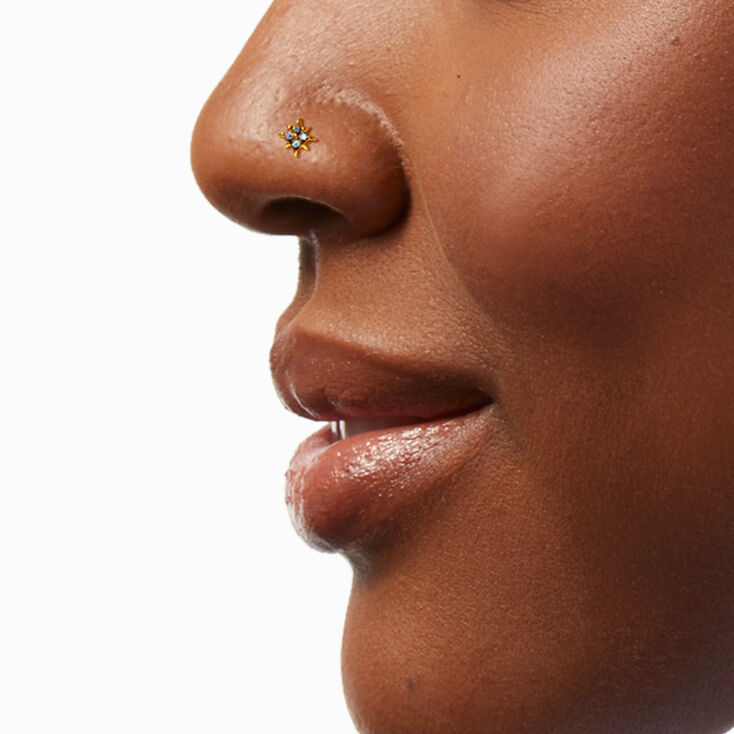 Crystal Star 22G Gold-tone Sterling Silver Nose Ring,