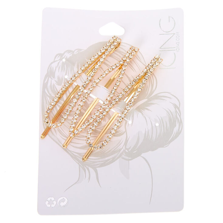 Gold Rhinestone Oval Bobby Pins - 3 Pack,