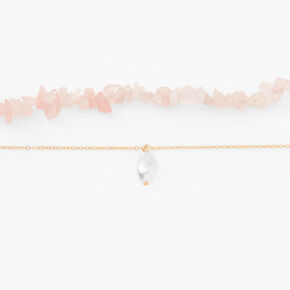 Gold Pearl &amp; Pink Stone Choker Necklaces - 2 Pack,
