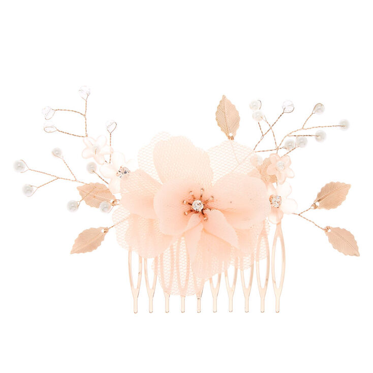 Rose Gold Fabric Flower Hair Comb,