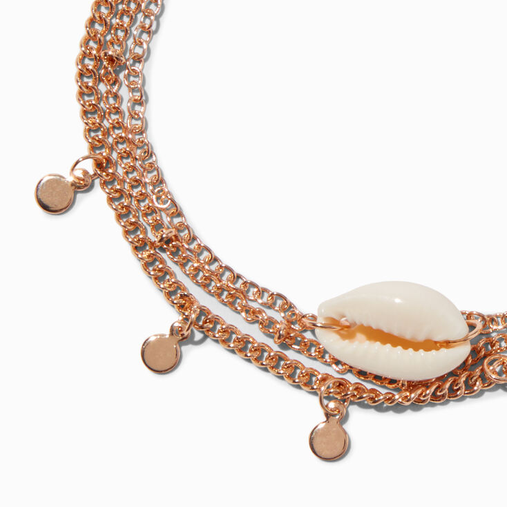 Cowrie Shell Gold-tone Triple Chain Bracelet,