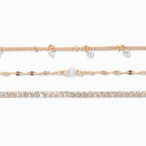 Gold-tone Cubic Zirconia Chain Bracelets - 3 Pack,