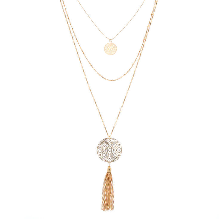 Gold Filigree Medallion Multi Strand Necklace,