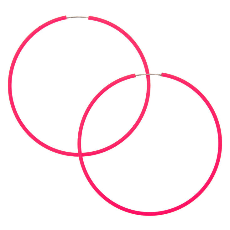 60MM Neon Hoop Earrings - Pink,