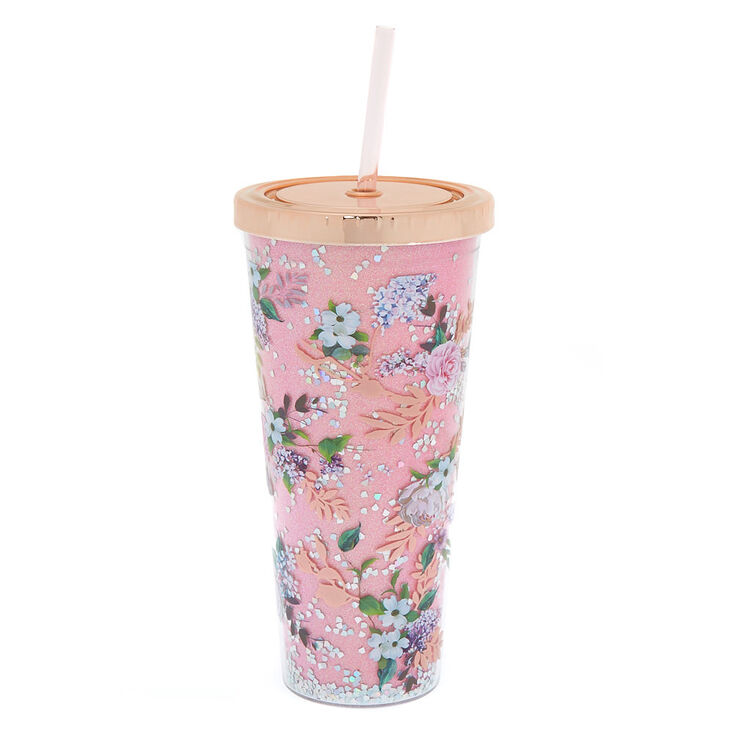 Floral Glitter Tumbler - Pink,