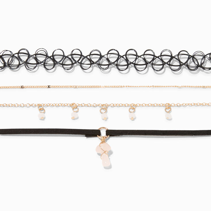 Blush Pink Mushroom Gold &amp; Black Tattoo Choker Necklaces - 4 Pack,