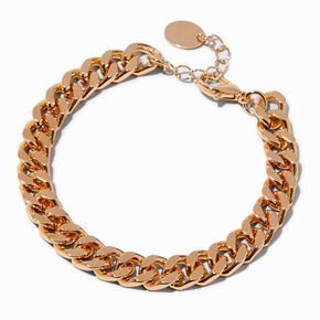 Gold-tone Flat Curb Chain Bracelet,