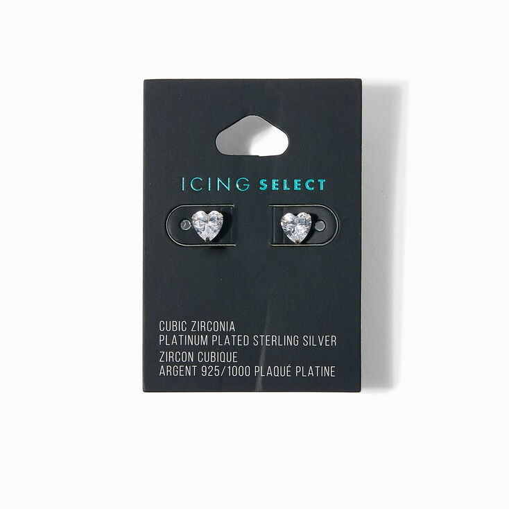 Icing Select Sterling Silver Platinum Heart Cubic Zirconia Stud Earrings,