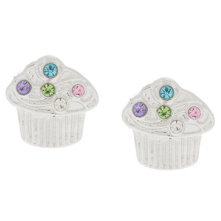 Silver Cupcake Stud Earrings,