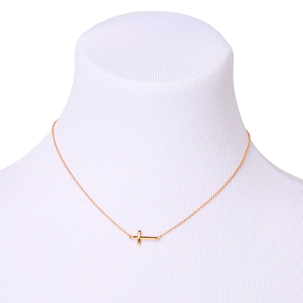 Gold Sideways Cross Pendant Necklace Icing US