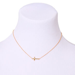 Gold Sideways Cross Pendant Necklace,