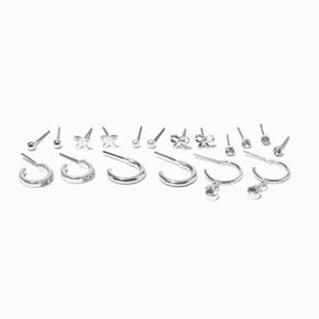 Silver-tone Butterfly Crystal Hoop &amp; Stud Earrings Stackables Set - 9 Pack,