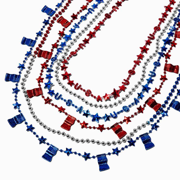 &quot;USA&quot; Red, White, &amp; Blue Beaded Necklaces - 6 Pack,