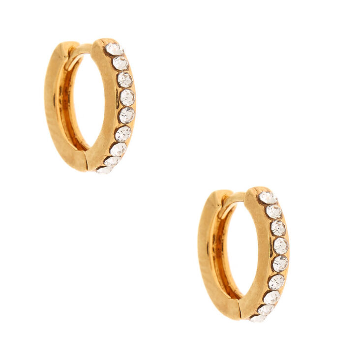 18kt Gold Plated 10MM Embellished Huggie Hoop Earrings,