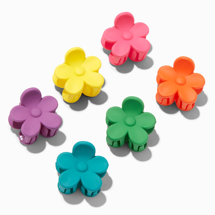 Rainbow Matte Flower Hair Claws - 6 Pack,