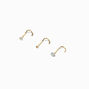 Gold Sterling Silver 22G Ball &amp; Crystal Nose Rings - 3 Pack,