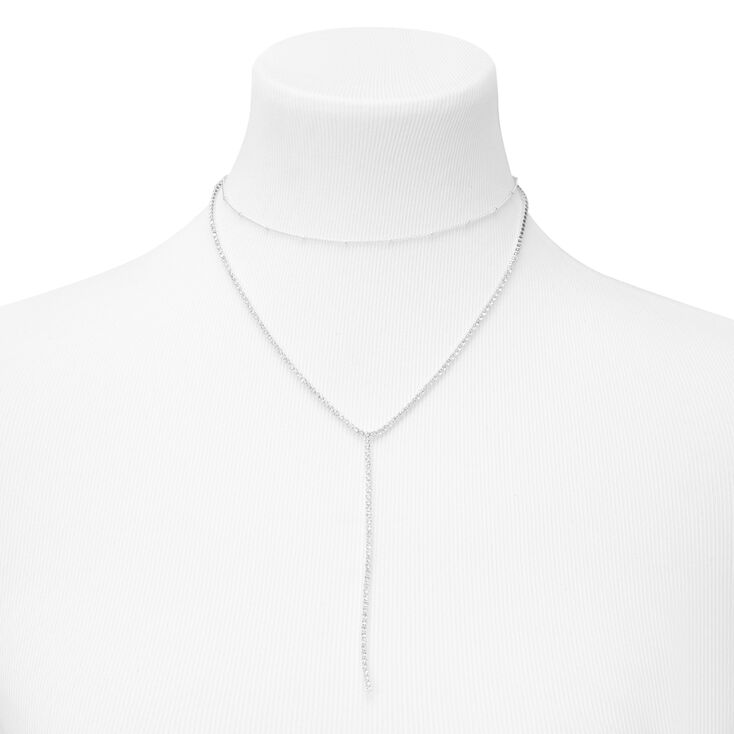 Silver Rhinestone Layered Choker &amp; Y-Neck Multi Strand Necklace,