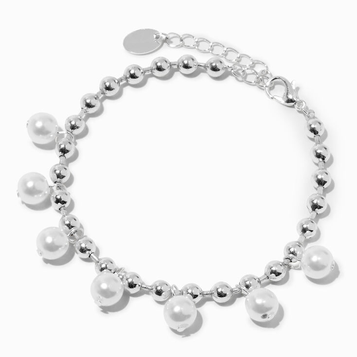 Silver-tone Pearl Charm Chain Bracelet,