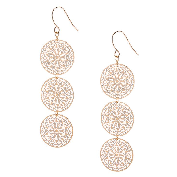 Filigree Gold Tone Circle Drop Earrings,