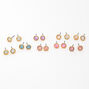 Gold 5MM Pastel Crystal Stud Earrings - 9 Pack,