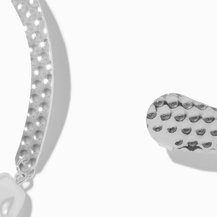Silver-tone Textured Pearl Rigid Choker Necklace ,