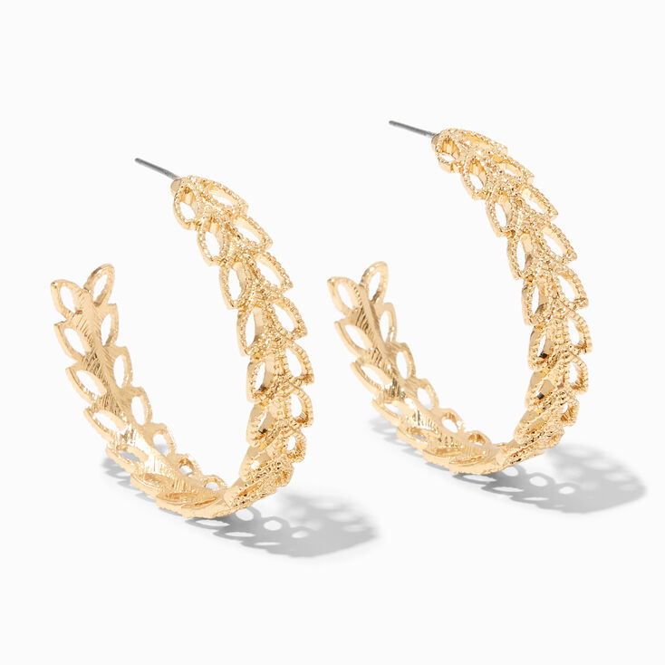 Gold-tone 40MM Textured Leaf Hoop Earrings,