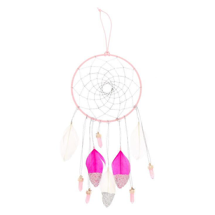 Beaded Healing Crystal Dreamcatcher - Pink,